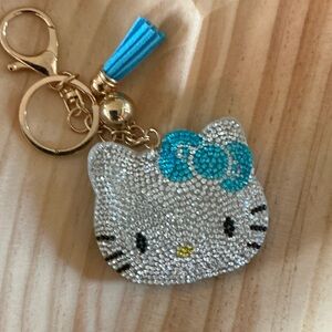 Sparkling Kitty Keychain with Turquoise Bow